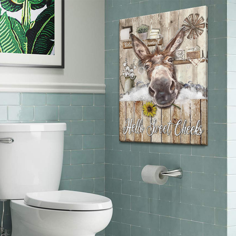 Donkey Canvas Wall Art, Rustic Donkey Bathroom Decor, Funny Farm Anima