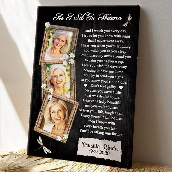 Custom Photo Personalized Canvas Wall Art Sympathy Gifts, Remembrance Gifts, As I Sit In Heaven