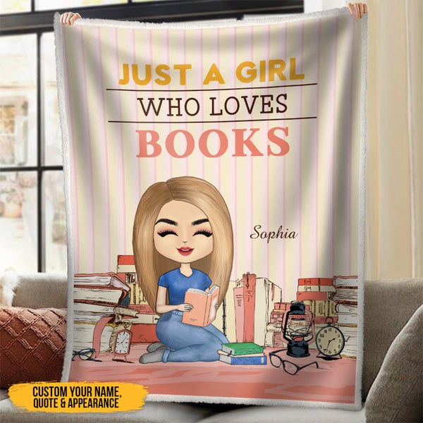 Personalized Custom Fleece Blanket A Girl Who Loves Books Reading - Gift For Book Lovers