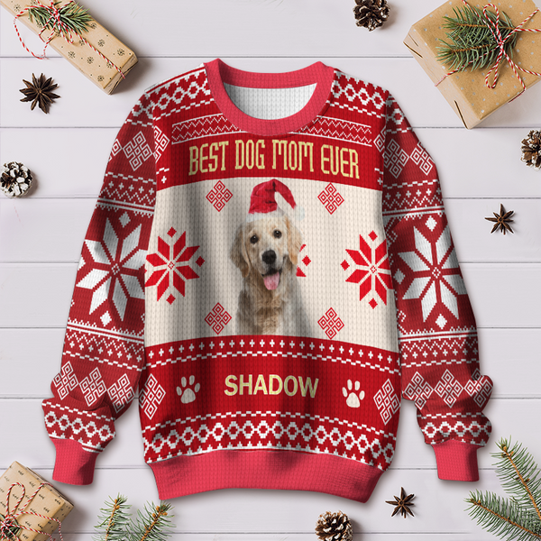Custom Photo Personalized Custom Ugly Sweater Lovely Puppy Face Best Dog Mom Ever Christmas Sweater