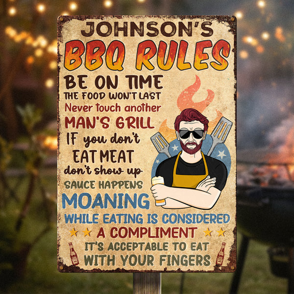 Grilling Dad Grandpa Barbeque Rules - Personalized Metal Sign - Gift For Dad, Grandpa