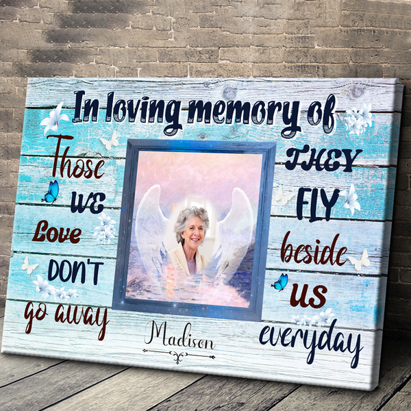Custom Photo Personalized Canvas Wall - Those We Love Don't Go Away - Angel's Wings Memorial Gifts For Loss