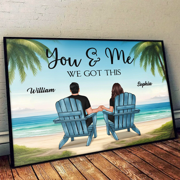 Beach View Couple Sitting Beach - Personalized Custom Poster Gifts Couple