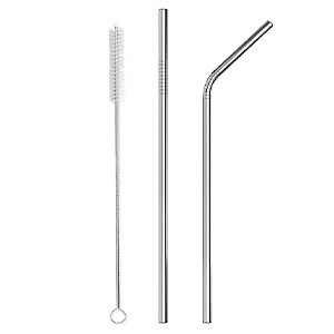 Combo 2 Straws and 1 Cleaner Brush - Reusable Drinking Straws - Straight and Curved Straws with Cleaner Brush Set - Stainless Steel Metal Straw For 20 Ounce Tumbler, Mugs, Cups