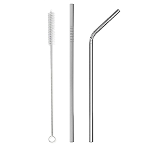 1 set-Combo 2 Straws and 1 Cleaner Brush - Reusable Drinking Straws - Straight and Curved Straws with Cleaner Brush Set - Stainless Steel Metal Straw For 20 Ounce Tumbler, Mugs, Cups