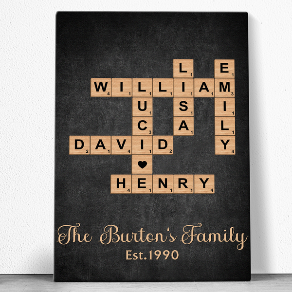 Family Crossword Art - Personalized Customized Canvas - Christmas Gift For Family