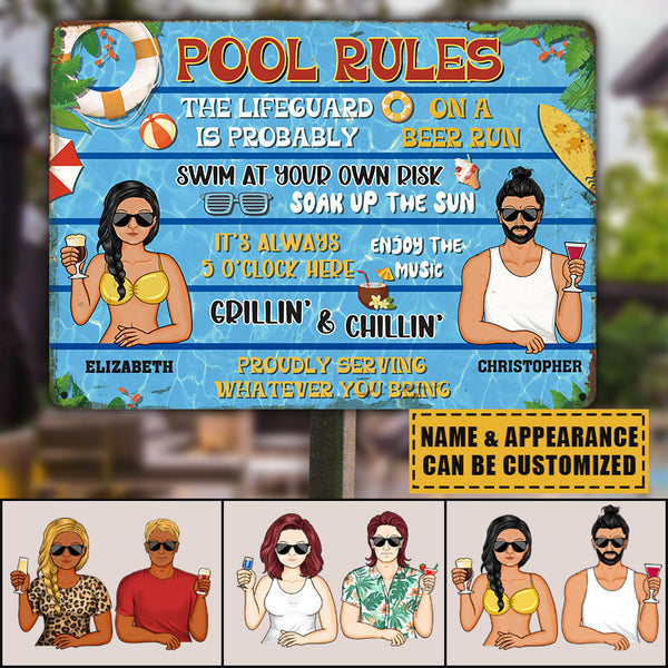 Pool Rules The Lifeguard Is Probably On A Beer Run - Summer Swimming Pool - Personality Customized Metal Sign