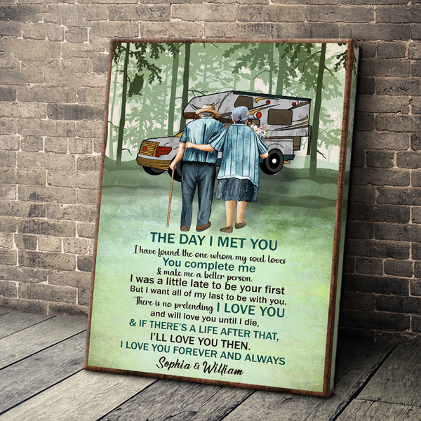 Camping Old Couple Forest The Day I Met You - Gifts Personalized Custom Framed Canvas Wall Art