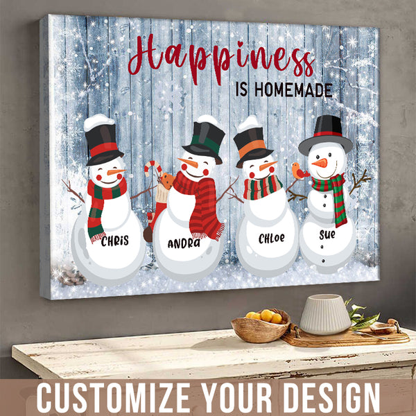 Happiness Is Homemade Winter Snowman - Canvas - Christmas Gifts Home Decor Personalized Custom Framed Canvas Wall Art