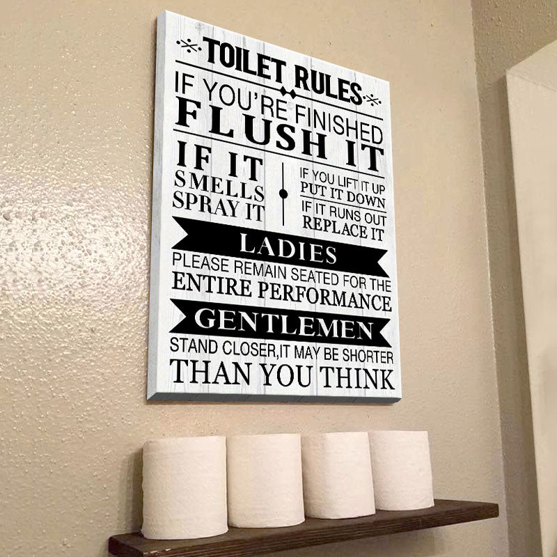 Toilet Rules Bathroom Wall Art Rustic Funny Prints Signs - Brown Or ...
