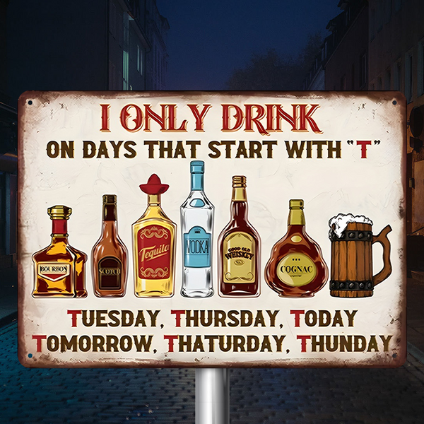 I Only Drink On Days That Start With “T” - Personalized Custom Classic Metal Signs