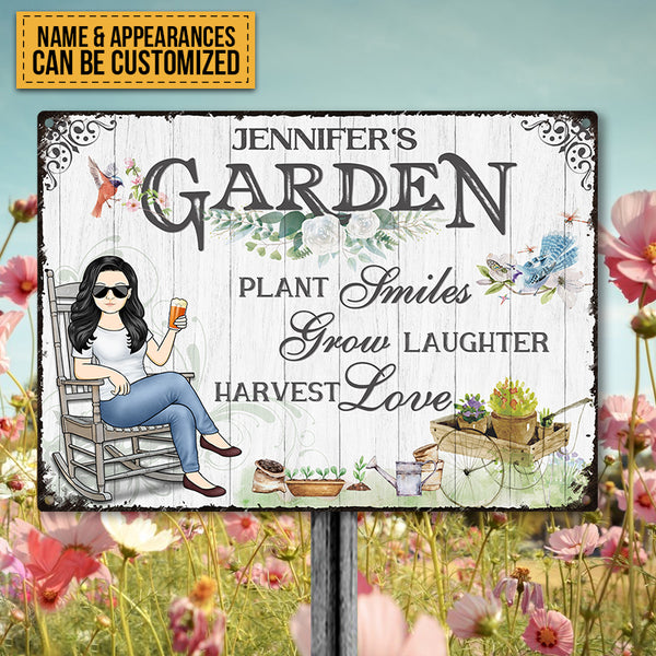 Plant Smiles Grow Laughter Harvest Love - Garden Sign - Personalized Custom Classic Metal Signs