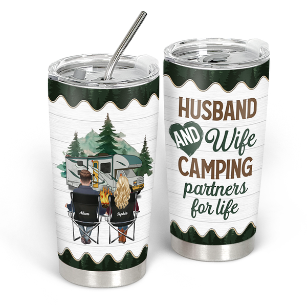 Husband Wife Camping Partners - Personality Customized Tumbler - Gift For Camping Lovers