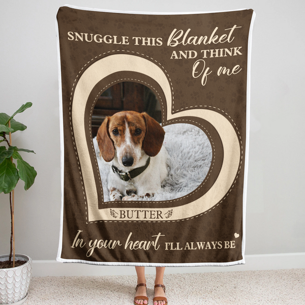 Snuggle This Blanket And Think Of Me  - Personalized Photo Blanket - Memorial Gift For Pet Loss