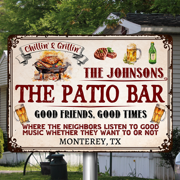 Patio Grilling Red Listen To The Good Music - Personalized Metal Signs For Good Friends