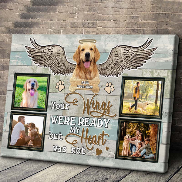 Custom Photo Personalized Canvas Wall - Your Wings Were Ready But Heart Was Not - Gift For Pet Dog Cat Lover