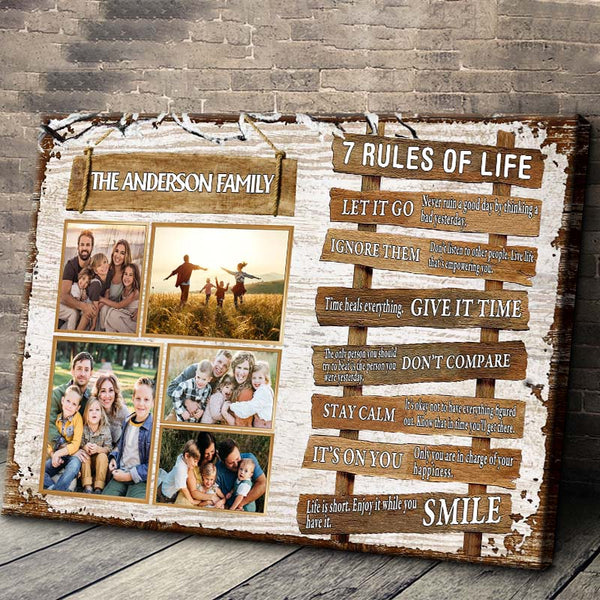 Custom Photo Personalized Canvas Wall - Family Rules Positive Motivation - Family Gift