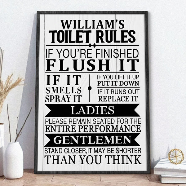 Custom Name & Background My Toilet Rules Personalized Custom Poster Wall Art Funny Gifts