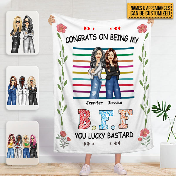 Congrats On Being My Bestie - Bestie Blanket - Gifts For Her Personalized Custom Fleece Flannel Blanket