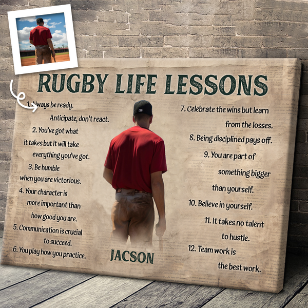 Custom Photo Rugby Life Lessons Gift For Rugby Lovers Personalized Custom Framed Canvas Wall Art