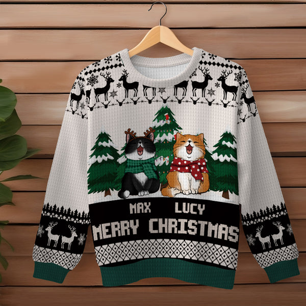 Merry Christmas Cat Christmas Tree - Personality Customized Ugly Sweater - Christmas Gift For Cat Lover