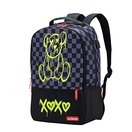 Laptop Backpack with USB Port,Graffiti Backpack for Work,Space School Backpack,Designer Laptop Backpack for 15.6 Inch (Black Bear)