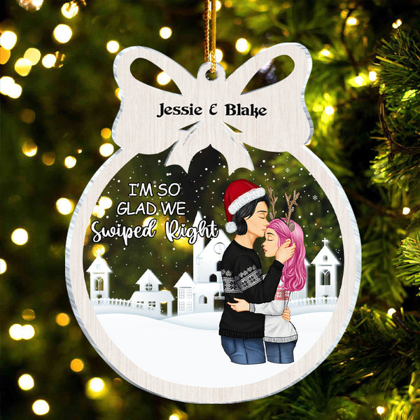 So Glad We Swiped Right - Couple Ornament - Christmas Gifts For Couples Shaped Acrylic Personalized Custom Ornament