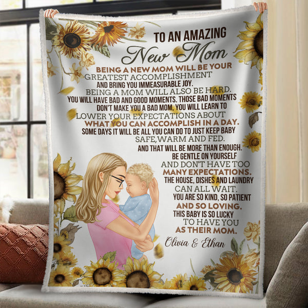 To A New Amazing Mom - Gifts For New Mother - Personalized Custom Fleece Flannel Blanket
