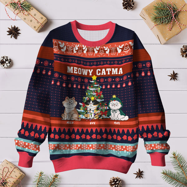 Meowy Catmas Lovely Cartoon Cats - Christmas Sweater - Christmas Gifts For Cat Lovers Personalized Custom Ugly Sweater