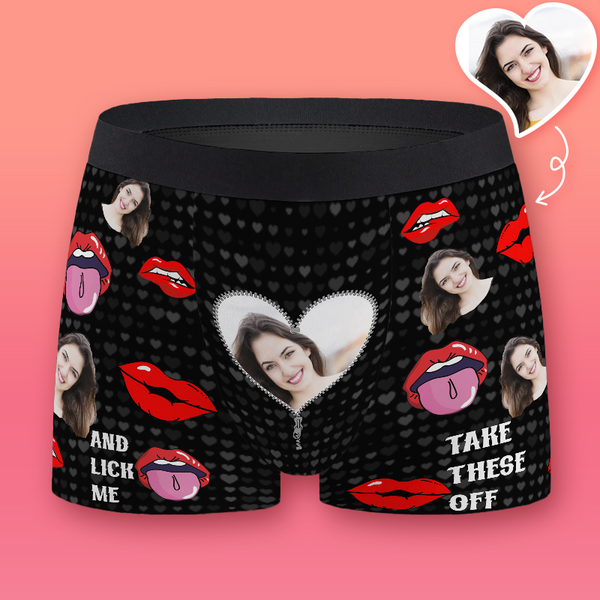 Custom Photo & Face Take These Off And Lick Me - Gifts For Him, Her Personalized Custom Men's Boxer Briefs