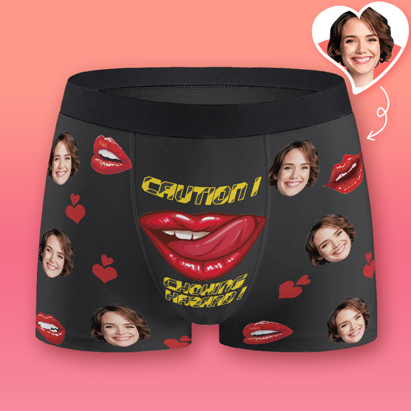 Caution Slippery - Personalized Customized Man's Boxer Briefs - Valentines Day Gift