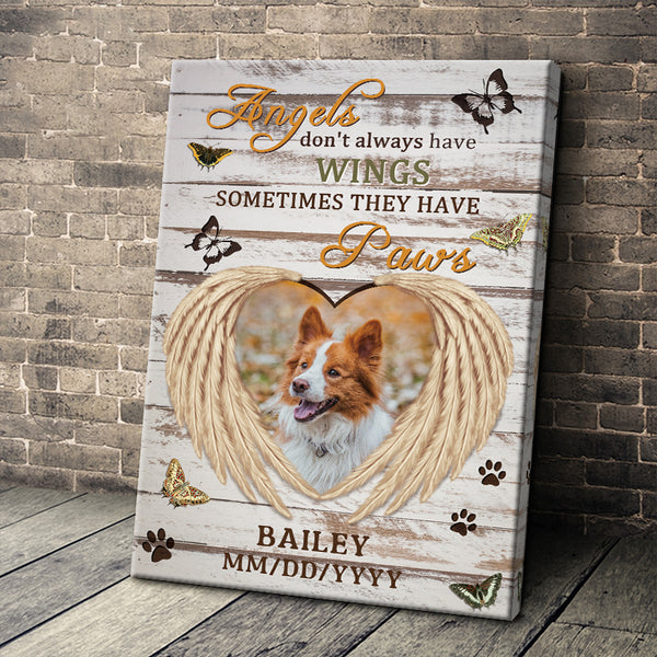 Custom Photo Personalized Canvas Wall Art  Pet Memorial Gifts Angels Don't Always Have Wings  - Gift For Loss Pet