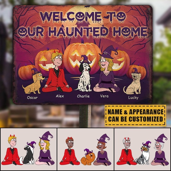 Welcome To Our Haunted House - Family Metal Sign - Halloween Gift For Couples, Family Personalized Custom Metal Sign