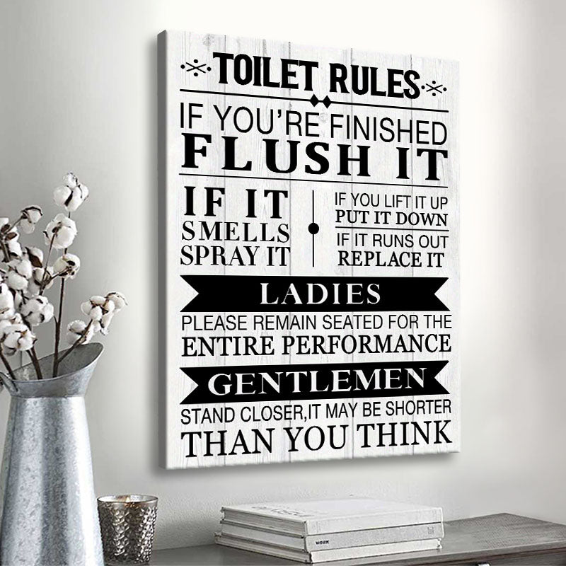 Toilet Rules Bathroom Wall Art Rustic Funny Prints Signs - Brown Or ...