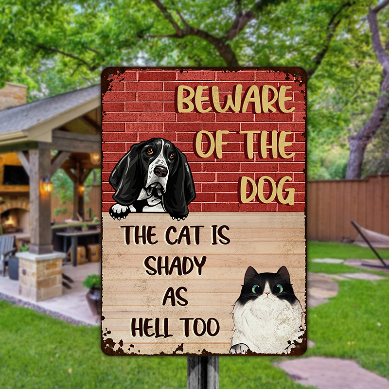 Personalized Garden Metal Sign - Up to 7 Pets - Funny Gardening Gift For Dog/Cat Lover - Beware Spoiled Rotten Dogs Live Here main image 0