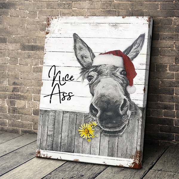 Funny Donkey Santa Hat Christmas Gifts - Christmas Canvas - House Decor Gifts Framed Canvas Wall Art