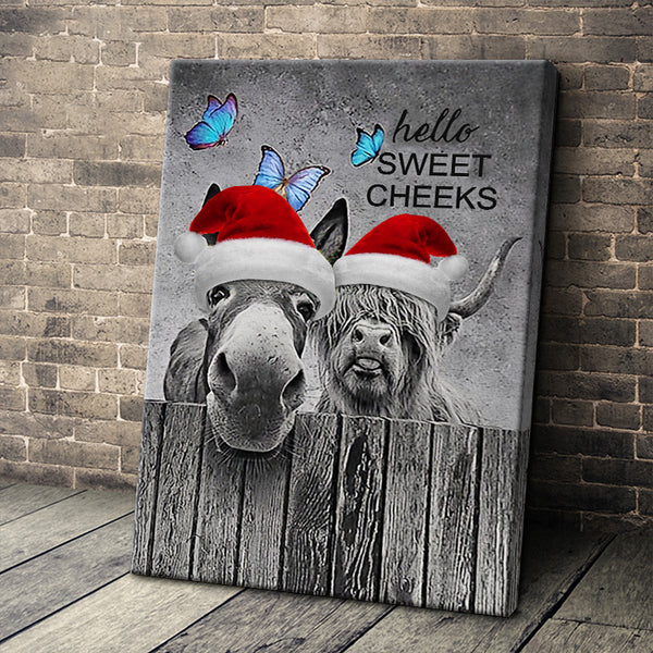 Hello Sweet Cheeks Christmas Hat Funny Donkey - Canvas - Christmas Gifts For Friends Home Decor Canvas Wall Art