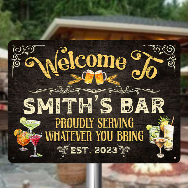 Bar Sign Vintage Black Wood Design - Personalized Custom Classic Metal Signs