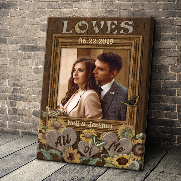 Custom Photo Personalized Canvas Wall Art All Of Me Loves, Gift For Couple, Wedding Souvenirs For Husband And Wife
