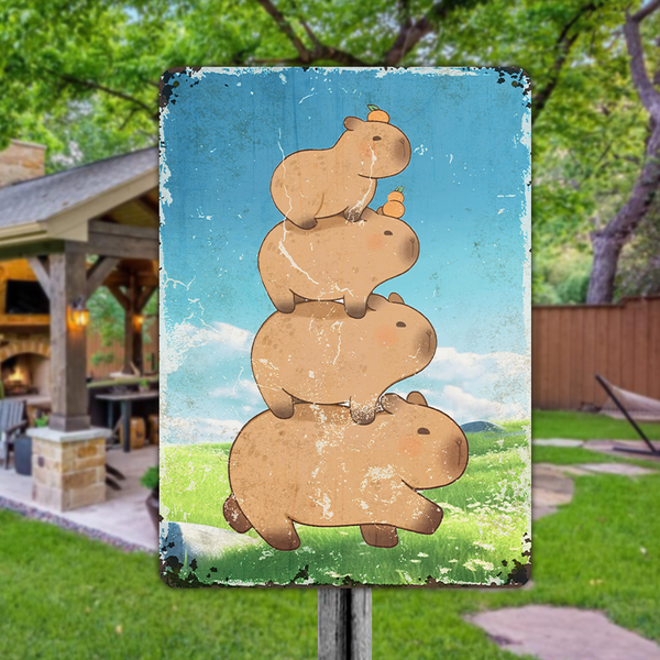 Funny Stacked Capybaras Metal Sign, Farmhouse Sign, Wall Decoration