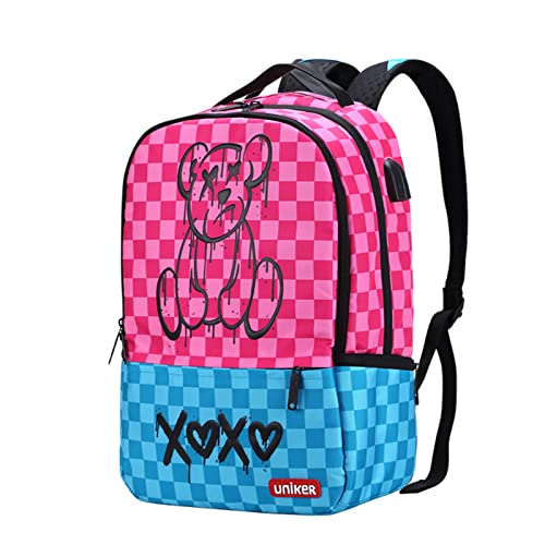 Laptop Backpack with USB Port,Graffiti Backpack for Work,Pink School Backpack,Designer Laptop Backpack for 15.6 Inch (Pink Bear)