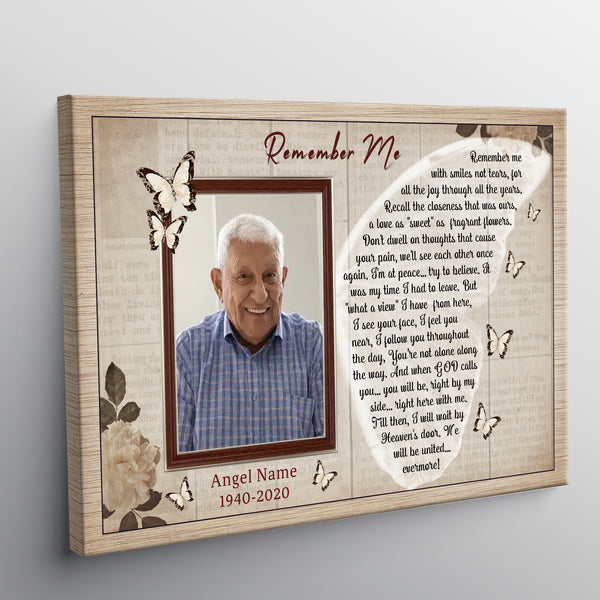 Custom Photo Sympathy Gifts, Memorial Gift, Beautiful Butterfly Remember Me Personalized Canvas