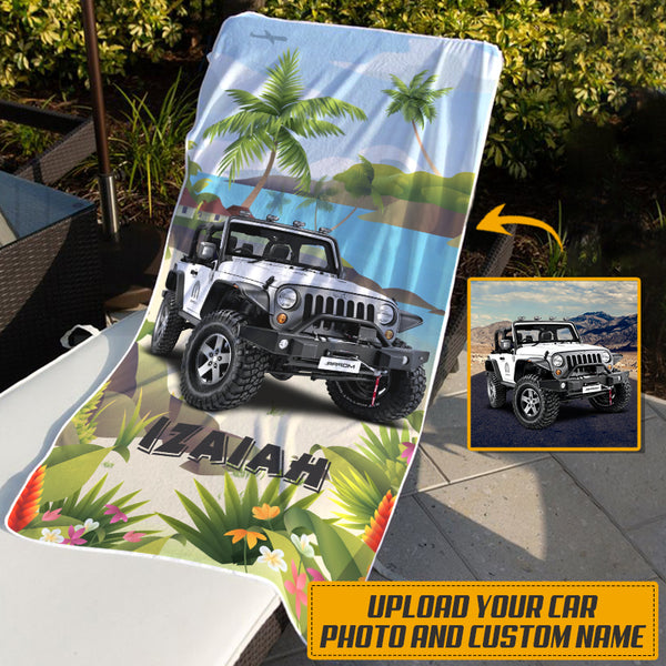 Custom Photo Personalized Beach Towel Car Lover Upload Your Car Image Special Gift For Your Friends