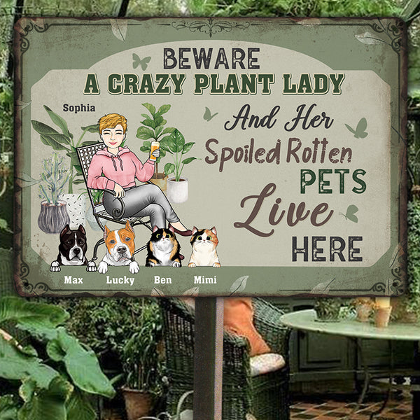 Beware A Crazy Plant Lady - Personalized Custom Metal Sign, Gift For Her, Him, Gardener
