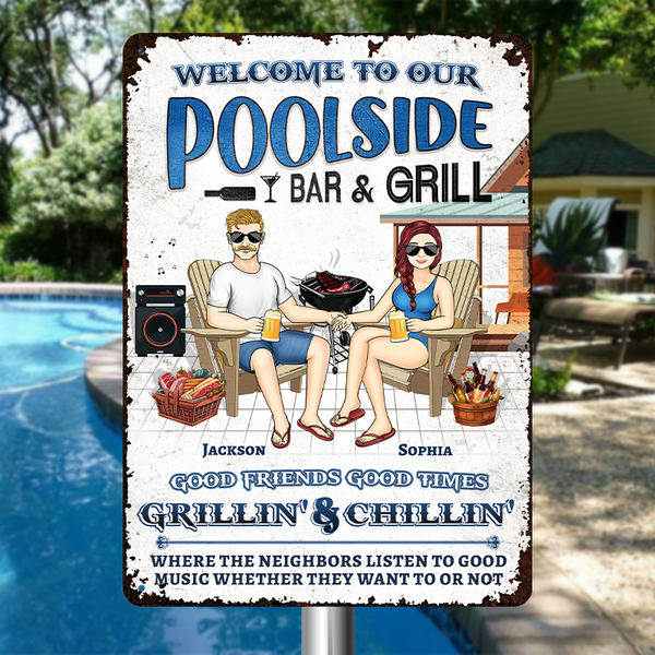 Welcome To Our Swimming Poolside - Pool Sign - Personalized Custom Metal Signs
