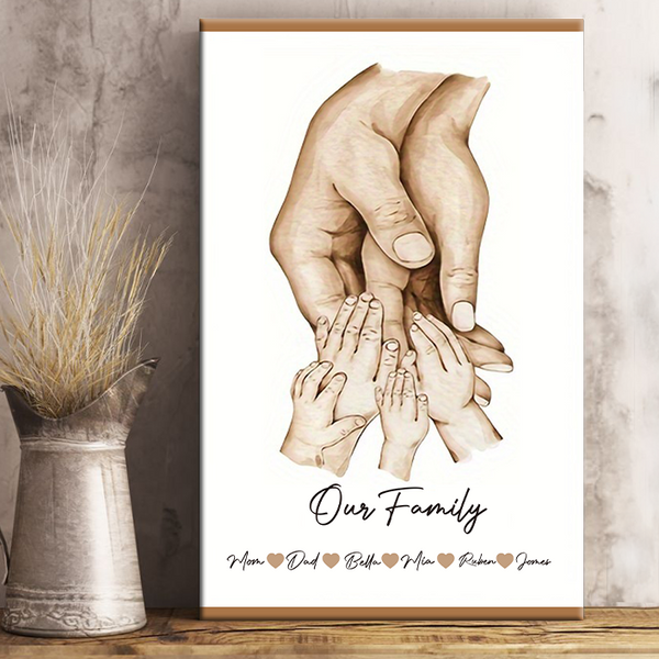 Parents Hands With Kids Family Gift Home Decor Personalized Custom Framed Canvas Wall Art