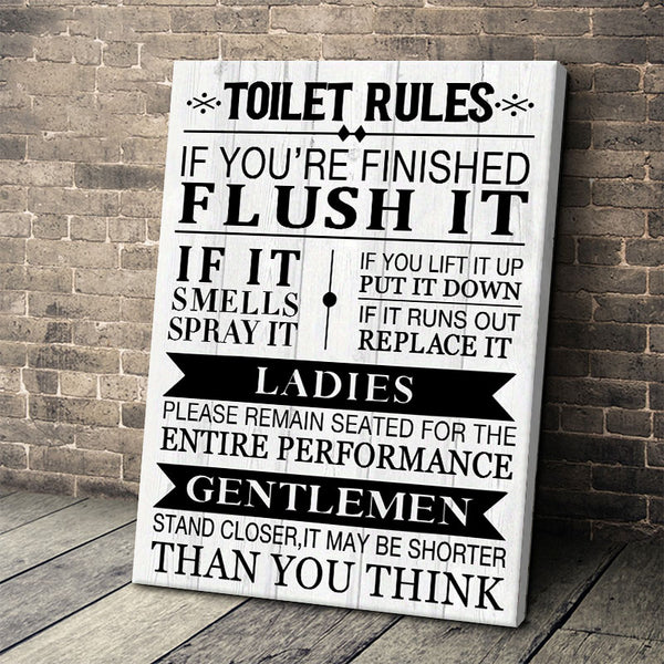 Toilet Rules Bathroom Wall Art Rustic Funny Prints Signs - Brown Or White Background  For Bathroom Artwork Home Decor