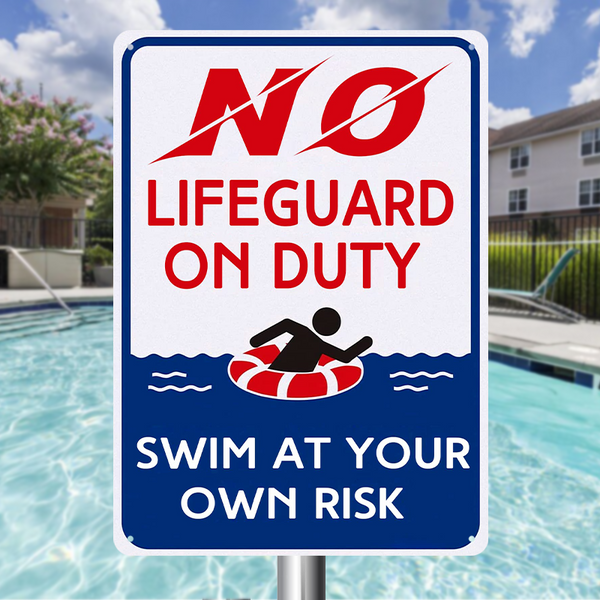 No Lifeguard On Duty Swim At Your Own Risk Swimming Poolside Backyard Themed Metal Sign