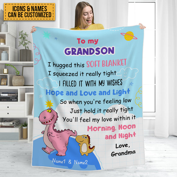 Personalized Custom Fleece Blanket Grandson Dinosaur Blanket Gifts For Grandson Flannel Blanket Birthday Gifts