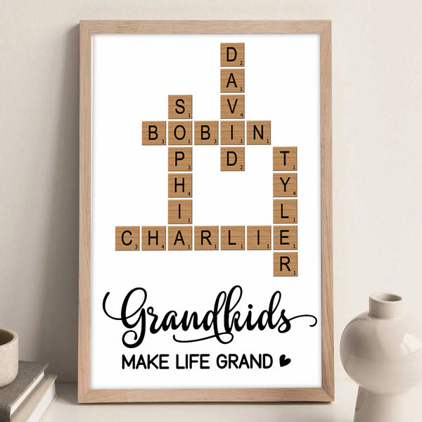 Grandkids Make Life Grand Custom Crossword - Personalized Customized Canvas - Gifts For Family Members